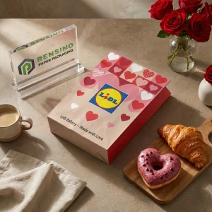 Sacos de Papel Descartáveis para Alimentos em Rosa e Vermelho com Padrão de Coração para Embalagem de Confeitaria, Personalização por Atacado
