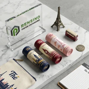 Multicolor Paper Lip Balm Tube with Cityscape and Landmark Illustrations for Cosmetic or Gift Use, Custom Design Available