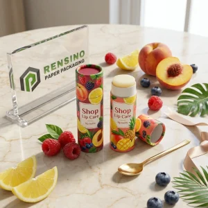 Tubo de bálsamo labial de papel colorido con patrón de frutas para uso cosmético o de regalo, servicio OEM/ODM disponible