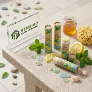 Kraft Paper Lip Balm Tube with Mint and Lemon Imagery for Cosmetic Use, OEM/ODM Service Available