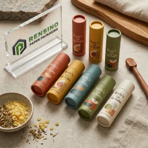 Multicolor Paper Lip Balm Tube with Printed Text and Natural Elements Illustration for Cosmetic or Gift Use, OEM/ODM Service Available