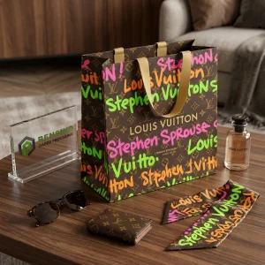 Sacola de Papel Louis Vuitton Multicolorida com Logotipo e Padrão Impressos, Adequada para Presentes, Varejo ou Embalagem de Moda, Design Personalizado Disponível