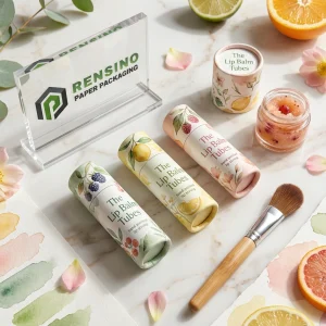 Tubo di balsamo labbra di carta pastello stampato con motivo floreale per uso cosmetico, servizio OEM/ODM disponibile