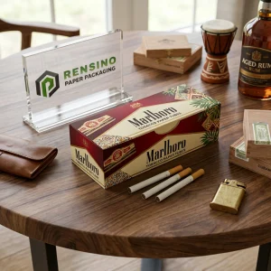 Boîte d'emballage en papier imprimé avec la marque Marlboro et des motifs décoratifs, adaptée pour les cadeaux, le commerce de détail ou l'emballage alimentaire, service OEM/ODM disponible