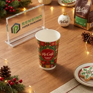 Bedruckter Pappbecher mit Weihnachtsmotiv, geeignet für heiße Getränke, Einzelhandel, Geschenke oder Lebensmittelverpackung, OEM/ODM-Service verfügbar