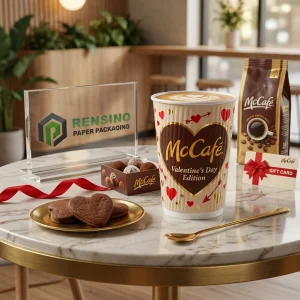 Bedruckter Pappverpackungsbecher mit Valentinstagsdesign, geeignet für Kaffee oder Getränke, OEM/ODM-Service verfügbar