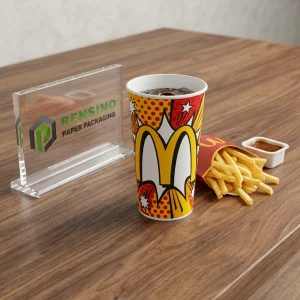 Red and Yellow Printed Paper Packaging Cup with Pop Art Style Pattern for Beverage Packaging, Custom Logo Printing Available