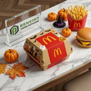 Scatola di imballaggio alimentare usa e getta rossa e kraft con motivo di zucca di Halloween e fantasma, adatta per imballaggio alimentare, design personalizzato disponibile