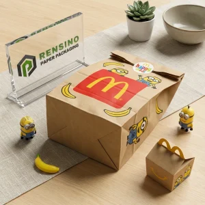 Saco de Papel Kraft com Logotipo Impresso do McDonald’s e Padrão dos Minions, Adequado para Presente, Alimentos ou Embalagem de Varejo, Impressão de Logotipo Personalizado Disponível
