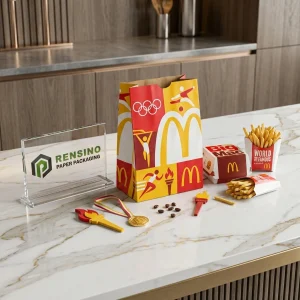 Red and Yellow Paper Food Bag with Olympic Pattern, Custom Design Available