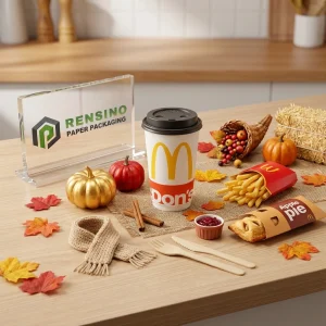 Gobelets en papier jetables blancs et rouges avec images alimentaires et texte imprimé, service OEM/ODM disponible