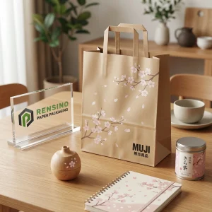 Bolsa de papel kraft con patrón de flores de cerezo para regalos, venta al por menor o empaque de alimentos, diseño personalizado disponible