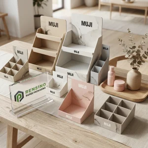 Organizer in carta con motivo marmo e più scomparti, adatto per cosmetici, regali o esposizione al dettaglio
