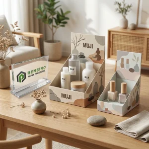Beige and White Paper Gift Boxes with Artistic Pattern, Suitable for Cosmetic, Jewelry, or Gift Packaging