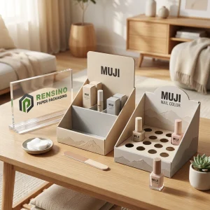 Caixa de Exibição de Papelão Branco com Padrão de Montanha, Adequada para Cosméticos ou Esmalte, Impressão Personalizada Disponível