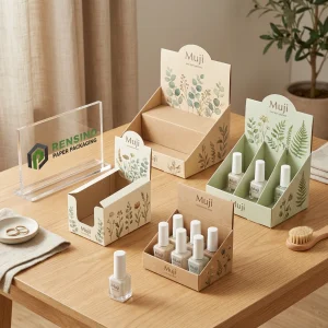 Caja de regalo con patrón botánico, papel kraft ecológico, personalizable para cosméticos, joyería o empaques minoristas