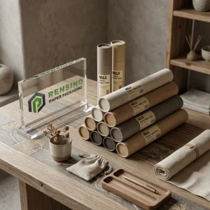 Printed Kraft Fabric Paper Tube Packaging with Neutral Color Scheme, Suitable for Fabric or Retail Use, Custom Design Available