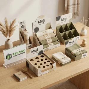 Scatole espositive in carta kraft naturale con design a divisore e foro, stampa logo personalizzata disponibile