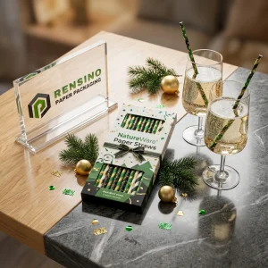 Grüne und goldene bedruckte Papierstrohhalme mit dekorativem Muster für Getränke- oder Geschenkverwendung, OEM/ODM-Service verfügbar