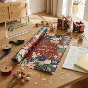 Carta da regalo con motivo floreale stampato con testo “Buon Anno”, servizio OEM/ODM disponibile