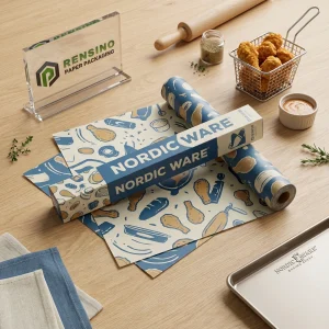 Papier Ciré Imprimé avec Motif Bleu et Beige, Convient pour Cadeau, Alimentation ou Utilisation Commerciale, Service OEM/ODM Disponible