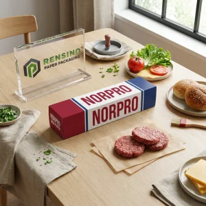 Papier ciré imprimé avec logo et motif rayé, adapté pour l'emballage alimentaire ou le commerce de détail, service OEM/ODM disponible