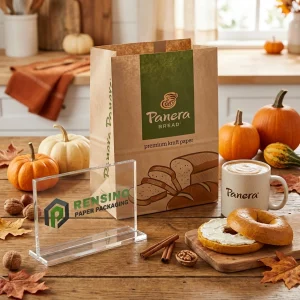 Sacola de Papel Kraft com Logotipo Impresso e Padrão Temático de Outono, Adequada para Presentes, Alimentos ou Embalagens de Varejo, Design Personalizado Disponível