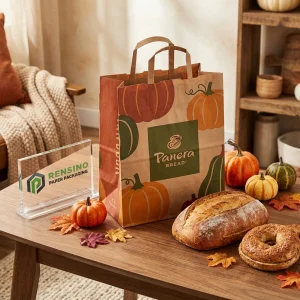 Sacola de Papel Kraft Panera Bread com Padrão de Abóbora, Adequada para Embalagem de Padaria ou Alimentos, Impressão de Logotipo Personalizado Disponível