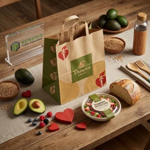 Bolsa de regalo de papel kraft con patrón de corazón y fruta, adecuada para regalo, comida o empaques de venta al por menor, diseño personalizado disponible