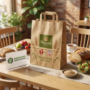 Sacola de Papel Kraft com Logotipo Impresso e Padrão de Trigo, Adequada para Embalagem de Presentes, Alimentos ou Varejo, Design Personalizado Disponível