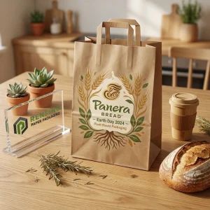 Kraftpapierbeutel mit pflanzenbasiertem Design, geeignet für Bäckerei- oder Geschenkverpackungen, anpassbar mit Logo