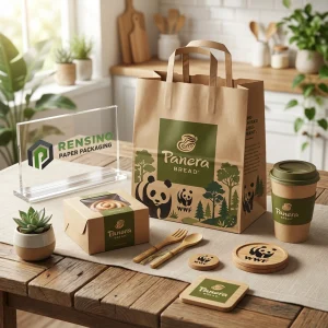 Kraftpapierbeutel mit Panda- und Baum-Muster, geeignet für Lebensmittel- und Einzelhandelsverpackungen, anpassbar mit Logo