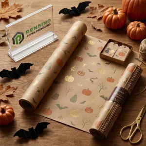 Emballage en papier avec motif de citrouille et illustration d'Halloween et motif de chauve-souris décoratif, adapté pour les cadeaux, le commerce de détail, l'emballage alimentaire ou cosmétique, service OEM/ODM disponible
