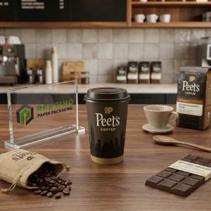 Copo de Papel Preto com Logotipo, Adequado para Embalagem de Bebidas e Varejo, Fornecimento Direto da Fábrica