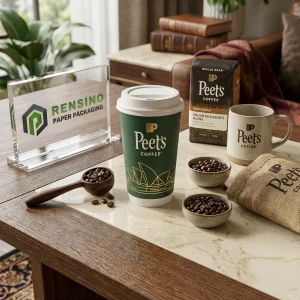 Tazza di Caffè di Carta con Logo e Design Verde, Adatta per Imballaggio di Bevande, Personalizzabile per Caffetterie e Vendita al Dettaglio