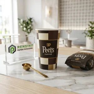 Gobelet en papier avec motif géométrique, adapté pour le café/boissons chaudes, design personnalisé disponible