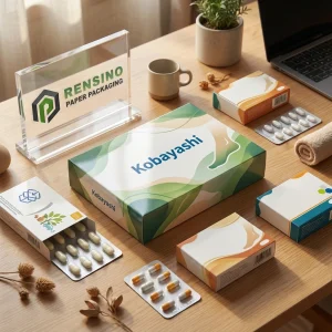 Boîte d'emballage en papier imprimé avec un design vert et bleu, adaptée pour les cadeaux, le commerce de détail ou l'emballage alimentaire, design personnalisé supporté avec service OEM/ODM disponible