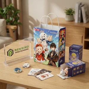 Sacchetto di Carta Stampato Colorato con Illustrazioni di Personaggi di Genshin Impact, Adatto per Imballaggio Regalo o al Dettaglio, Stampa Logo Personalizzata Disponibile