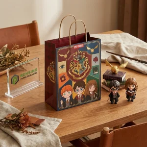 Borsa di Carta Stampata Multicolore con Personaggi dei Cartoni e Motivo Stemma, Adatta per Imballaggio Regalo o Vendita al Dettaglio, Stampa Logo Personalizzata Disponibile