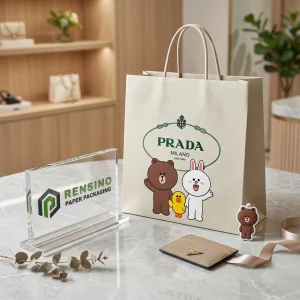 Sac en papier blanc avec des personnages de dessin animé et un logo imprimé, adapté pour les cadeaux, le commerce de détail ou l'emballage alimentaire, conception personnalisée disponible