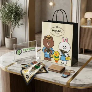 Prada Milano Gift Paper Bag with Cartoon Characters and Printed Logo, Suitable for Gift, Retail, or Cosmetic Packaging, OEM/ODM Service Available