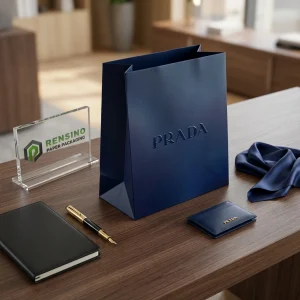PRADA Blue Paper Bag with Embossed Logo, Suitable for Gift or Retail Packaging, Custom Logo Printing Available