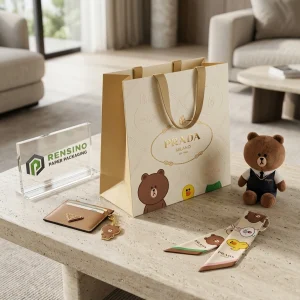 Bolsa de Papel Beige con Impresiones de Animales de Dibujos Animados Adecuada para Regalos, Venta al por Menor o Empaque de Alimentos, Diseño Personalizado Soportado con Servicio OEM/ODM Disponible