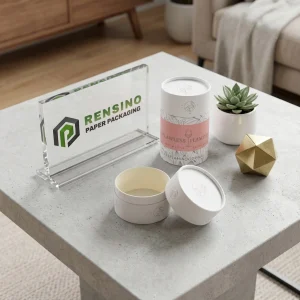 Imballaggio in tubo di carta bianca e rosa con illustrazione di fenicottero per uso generale, stampa logo personalizzata disponibile