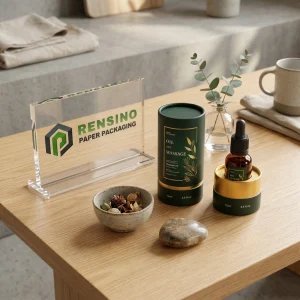 Embalaje de tubo de papel verde y dorado con ilustración botánica para productos de aceite y masaje, adecuado para embalaje cosmético o de regalo, servicio OEM/ODM disponible