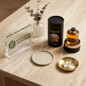 Emballage en tube en papier noir avec texte imprimé “SHANGPIN” et images de la nature, adapté pour l'emballage cosmétique ou de cadeaux, service OEM/ODM disponible