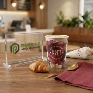 Tazza di Carta Bianca con Motivo Floreale, Adatta per Caffè o Bevande, Personalizzabile con Logo