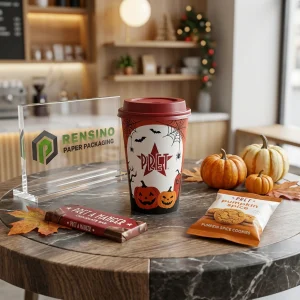 Red and White Disposable Paper Cups with Halloween Pumpkin and Spider Web Pattern, Custom Logo Printing Available