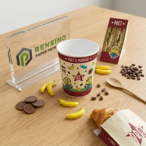 Printed Colorful Paper Cup with Cartoon Banana and Coffee Bean Pattern for Food and Beverage Packaging, OEM/ODM Service Available