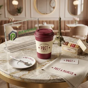 Tazza di caffè in carta bordeaux con logo, adatta per caffetteria e imballaggio regalo